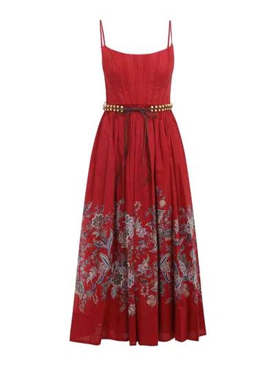 Zimmermann Rhiannon Cotton Corset Midi Dress In Red