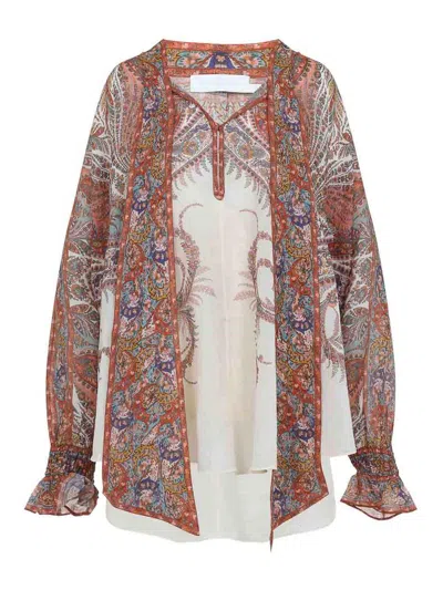 Zimmermann Rhiannon Tie-neck Ramie Shirt In Multi