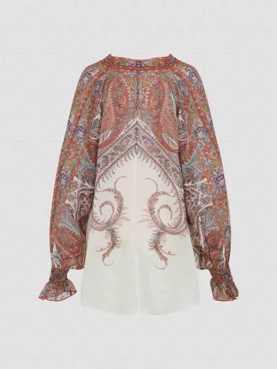 Zimmermann Rhiannon Tie-neck Ramie Shirt In Multi