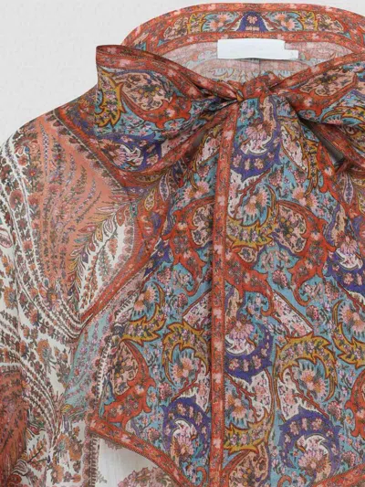 Zimmermann Rhiannon Tie-neck Ramie Shirt In Multi