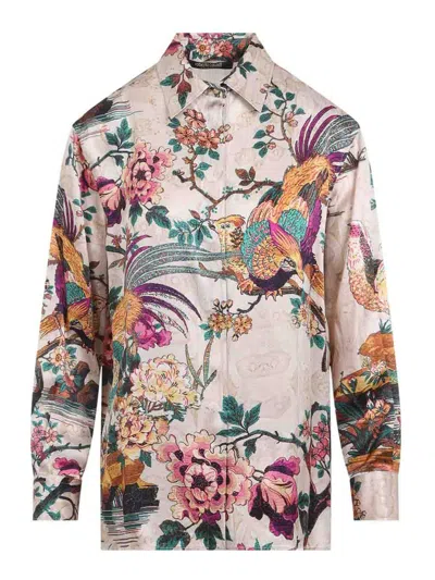 Roberto Cavalli Silk Floral Print Shirt In Multi