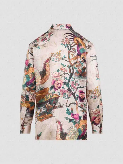Roberto Cavalli Silk Floral Print Shirt In Multi