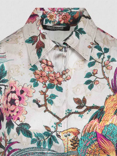 Roberto Cavalli Silk Floral Print Shirt In Multi