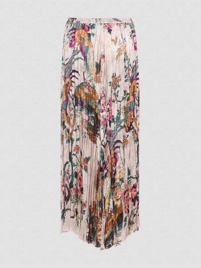 Roberto Cavalli Midi Skirt With Floral And Pheasant Print In Multi