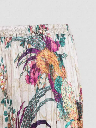 Roberto Cavalli Midi Skirt With Floral And Pheasant Print In Multi