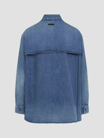Fear Of God Blue Vented Denim Shirt In Medium Indigo