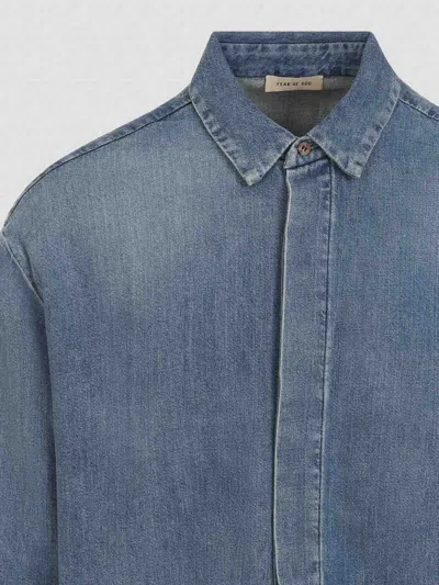Fear Of God Blue Vented Denim Shirt In Medium Indigo