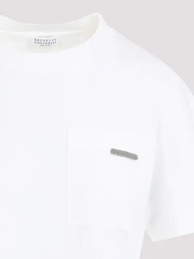 Brunello Cucinelli Chest Pocket Round Neck Short Sleeve T-shirt In White