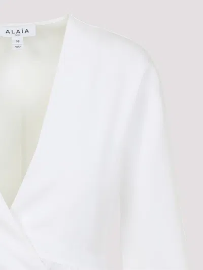 Alaïa Asym Belt Dress In Poplin In White