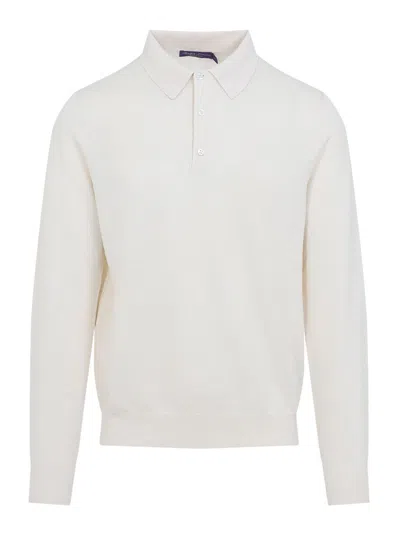 Ralph Lauren Silk-cotton Blend Sweater With Polo Collar In White