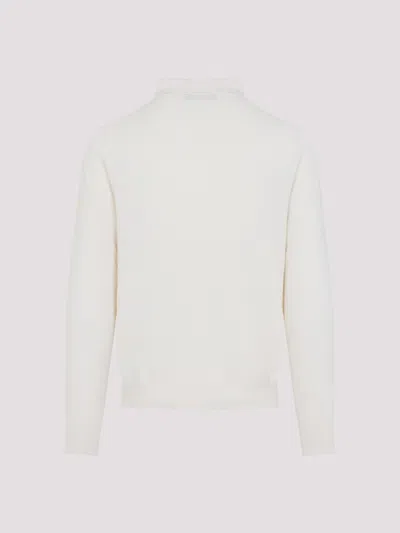 Ralph Lauren Silk-cotton Blend Sweater With Polo Collar In White