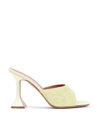 Amina Muaddi Yellow Satin Sandals With Hourglass Heel In Multi