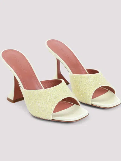 Amina Muaddi Yellow Satin Sandals With Hourglass Heel In Multi