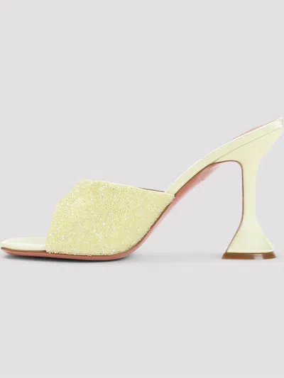 Amina Muaddi Yellow Satin Sandals With Hourglass Heel In Multi