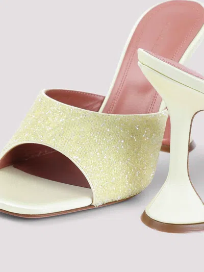 Amina Muaddi Yellow Satin Sandals With Hourglass Heel In Multi