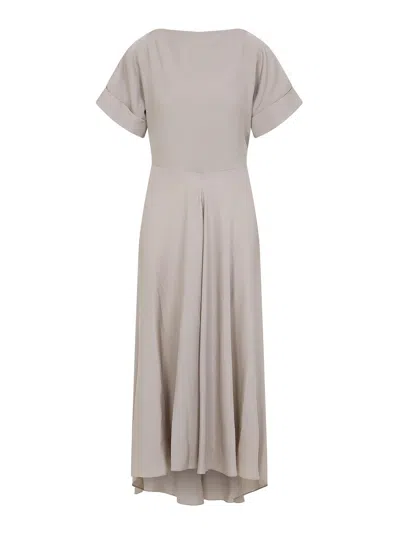 Giorgio Armani Short-sleeved Silk Maxi Dress In Beige