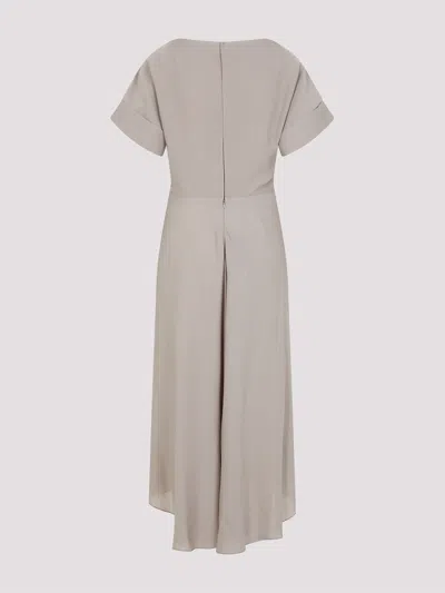 Giorgio Armani Short-sleeved Silk Maxi Dress In Beige