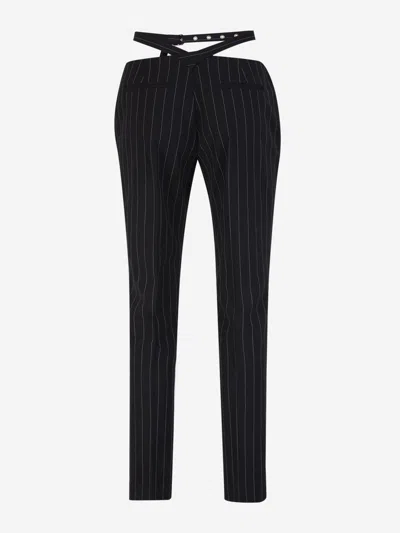 Attico The  Striped Belt Pants In Black