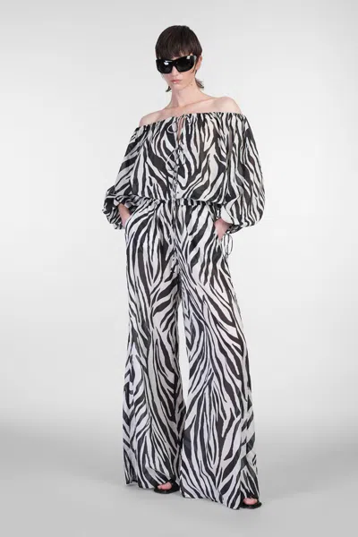 The Andamane Wilma Black And White Top With Boat Neck And All-over Zebra Motif In Cotton Woman