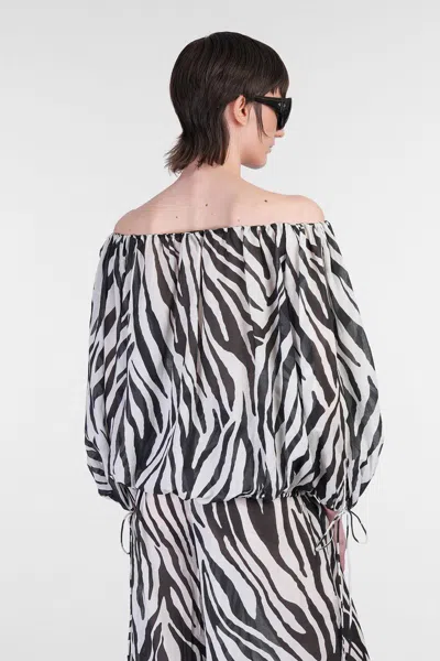 The Andamane Wilma Black And White Top With Boat Neck And All-over Zebra Motif In Cotton Woman