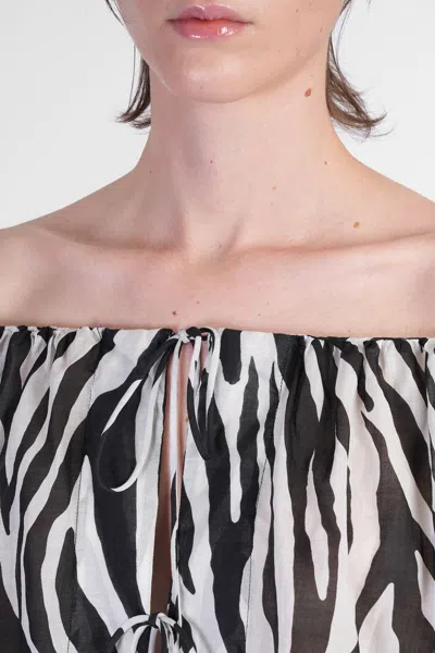 The Andamane Wilma Black And White Top With Boat Neck And All-over Zebra Motif In Cotton Woman