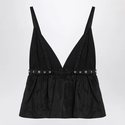 Ganni Black V-neck Top With A Waistband Under The Bust