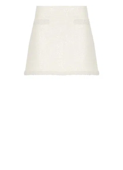 Self-portrait Cream Boucle Pearl Trim Mini Skirt In White