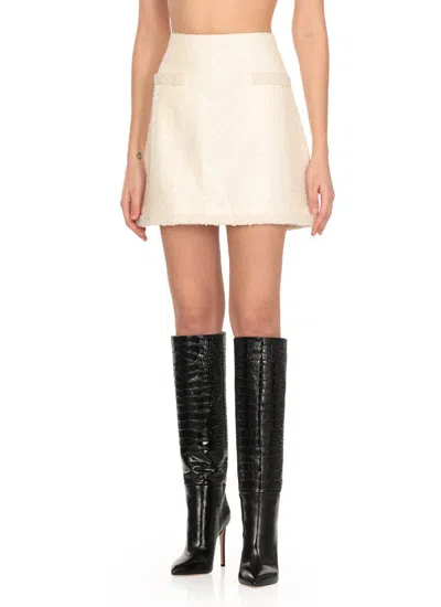 Self-portrait Cream Boucle Pearl Trim Mini Skirt In White