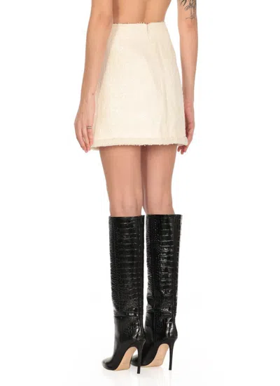 Self-portrait Cream Boucle Pearl Trim Mini Skirt In White