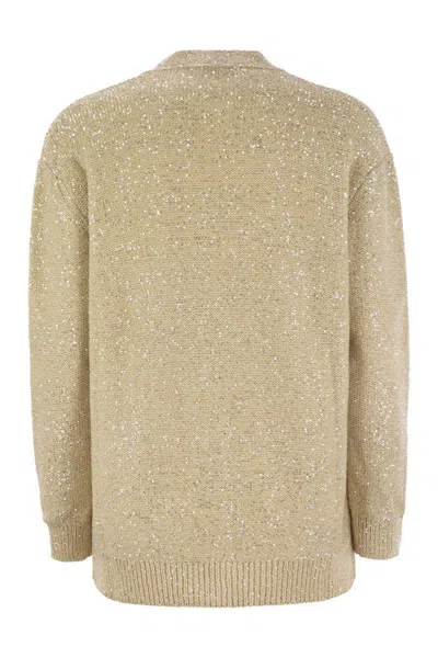 Fabiana Filippi Beige V Neck Sweater With Button Front In Yellow