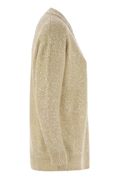 Fabiana Filippi Beige V Neck Sweater With Button Front In Yellow