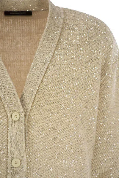 Fabiana Filippi Beige V Neck Sweater With Button Front In Yellow