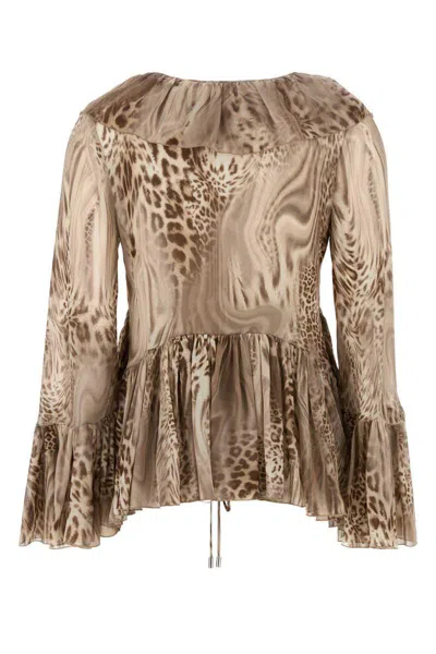 Blumarine Women Printed Chiffon Blouse In Multibrown