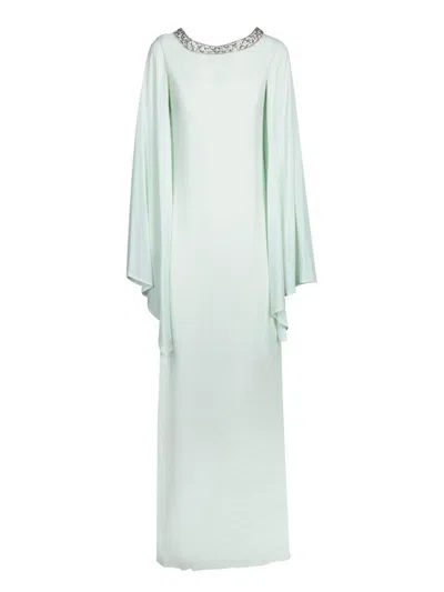 Amen Aqua Green Kaftan Dress With Crystal-embellished Neckline