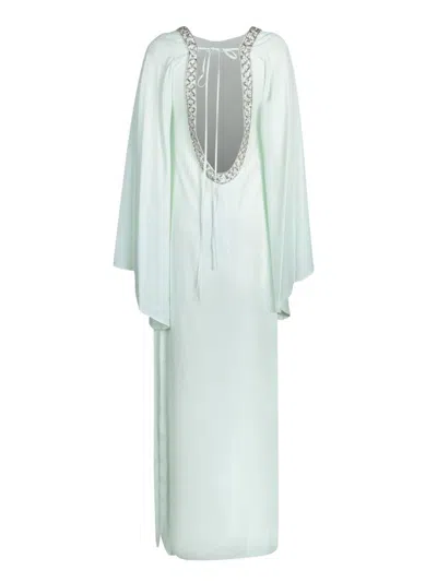 Amen Aqua Green Kaftan Dress With Crystal-embellished Neckline