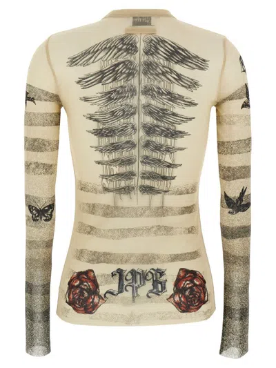 Jean Paul Gaultier Tattoo Mariniere Mesh Long-sleeve Top
