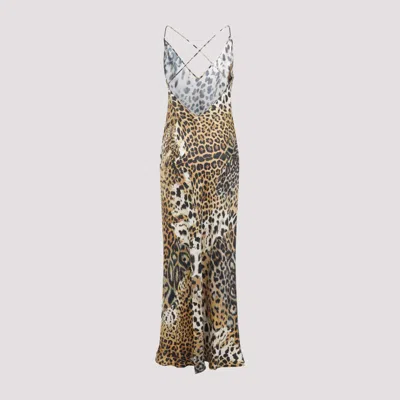Roberto Cavalli Printed Silk Twill Crisscross Midi Dress