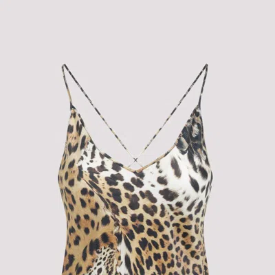 Roberto Cavalli Printed Silk Twill Crisscross Midi Dress