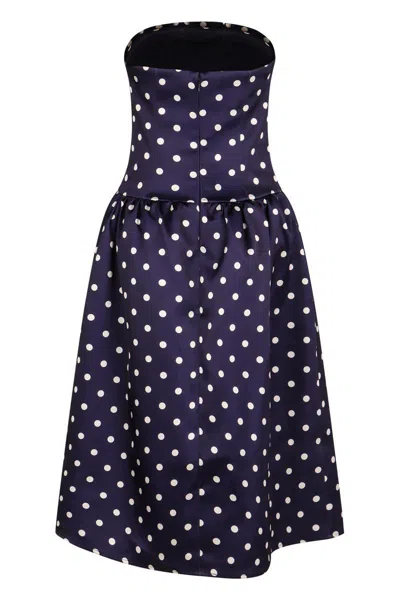 Self-portrait Strapless Pleated Polka-dot Satin Midi Dress