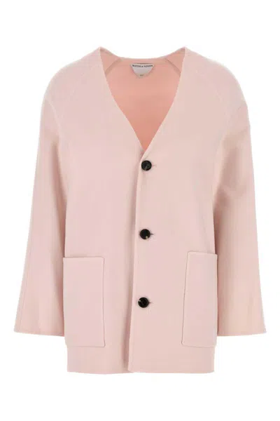 Bottega Veneta Wool Blend Cardigan With Front Pockets In Pink
