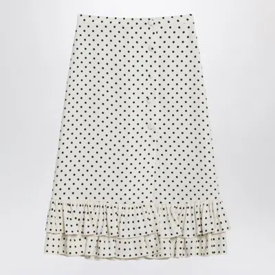 Valentino Womens Betulla Nero Polka-dot Ruffled Woven Midi Skirt