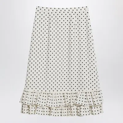 Valentino Womens Betulla Nero Polka-dot Ruffled Woven Midi Skirt
