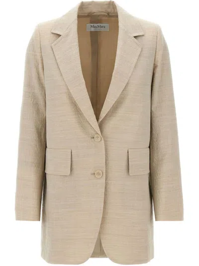 Max Mara Longline Textured Wool Jacket With Rear Vents In Beige