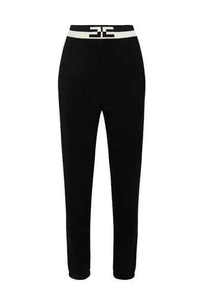 Elisabetta Franchi Knitted Tapered Trousers In Black