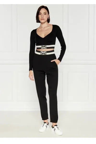 Elisabetta Franchi Knitted Tapered Trousers In Black