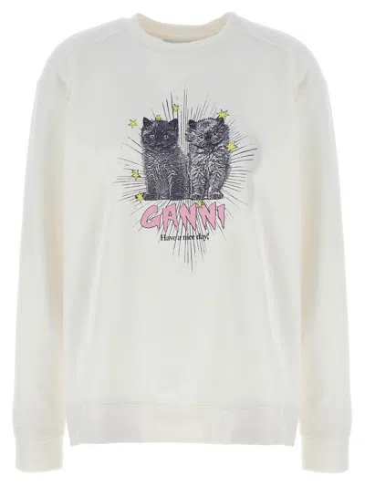Ganni Off-white Isoli Kittens Drop Shoulder Sweatshirt