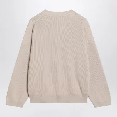 Brunello Cucinelli V-neck Rib Knit Sweater With Monili-insert In Neutral