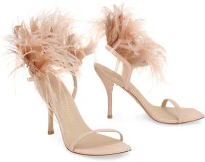 Stuart Weitzman Plume 100 Feather-trimmed Sandals