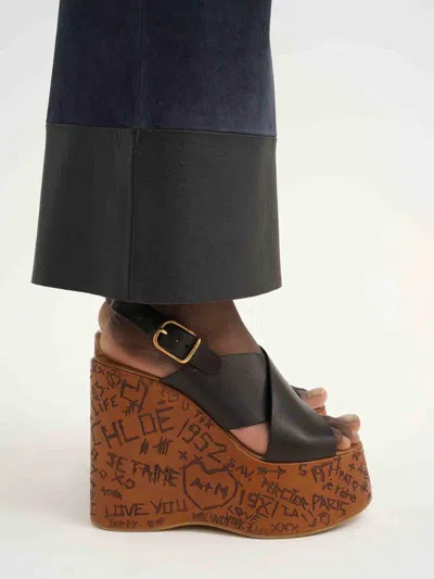 Chloé Maxime Leather Slingback Platform Wedge Sandals