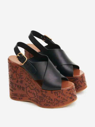 Chloé Maxime Leather Slingback Platform Wedge Sandals